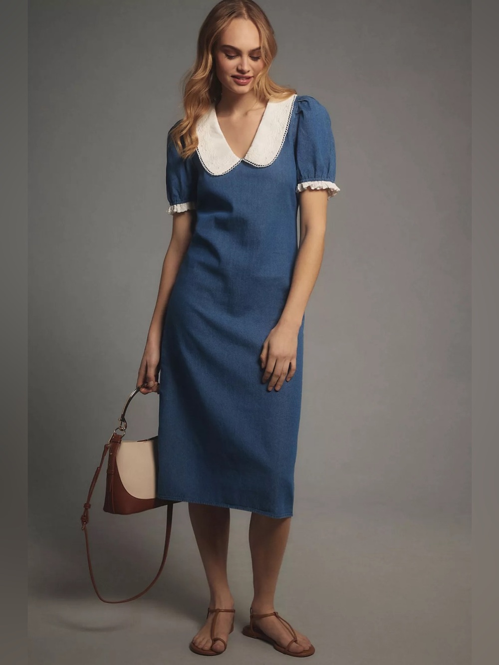 Anthropologie Porridge Short-Sleeve Collared Slim Midi Dress